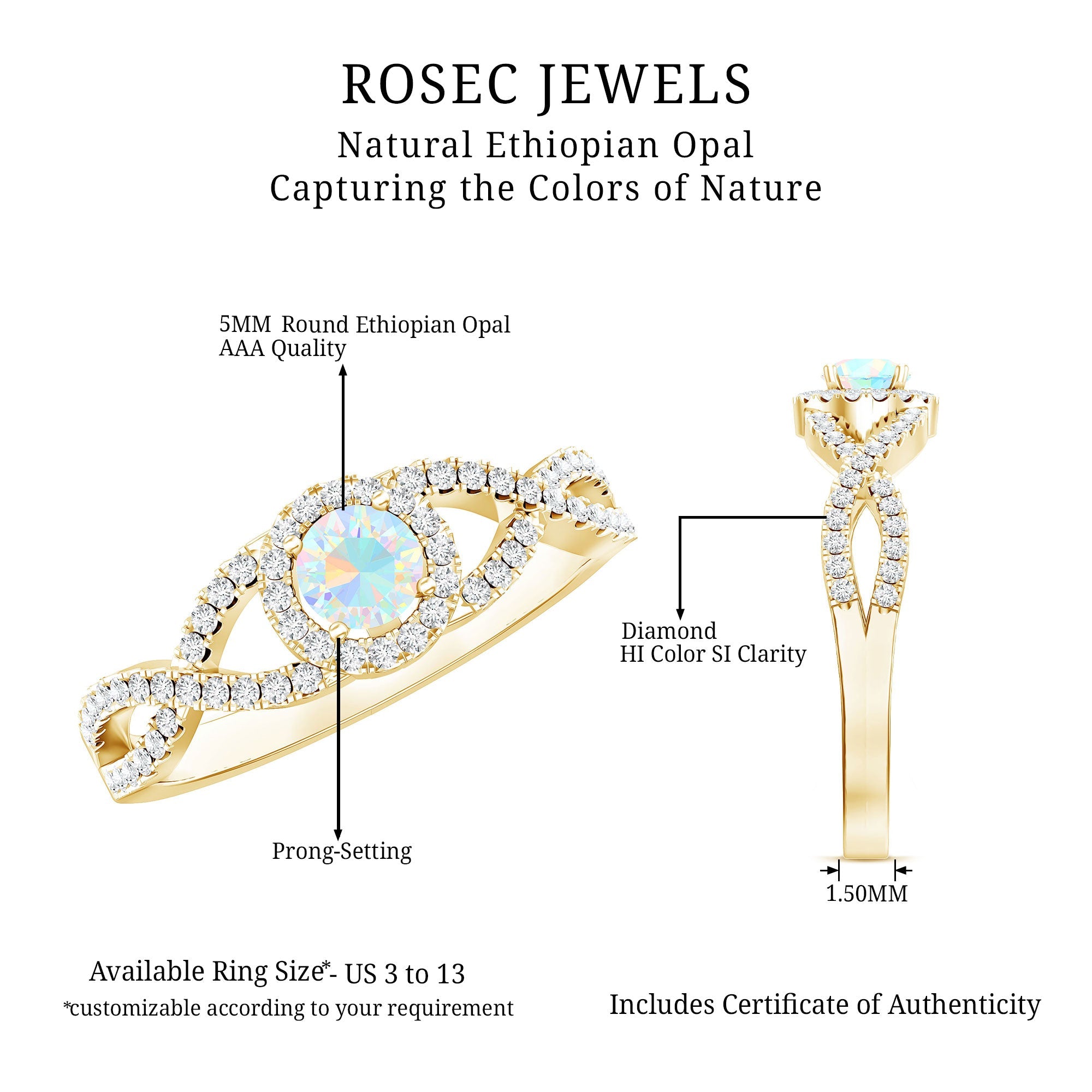 Natural Ethiopian Opal Diamond Engagement Ring with Criss Cross Shank