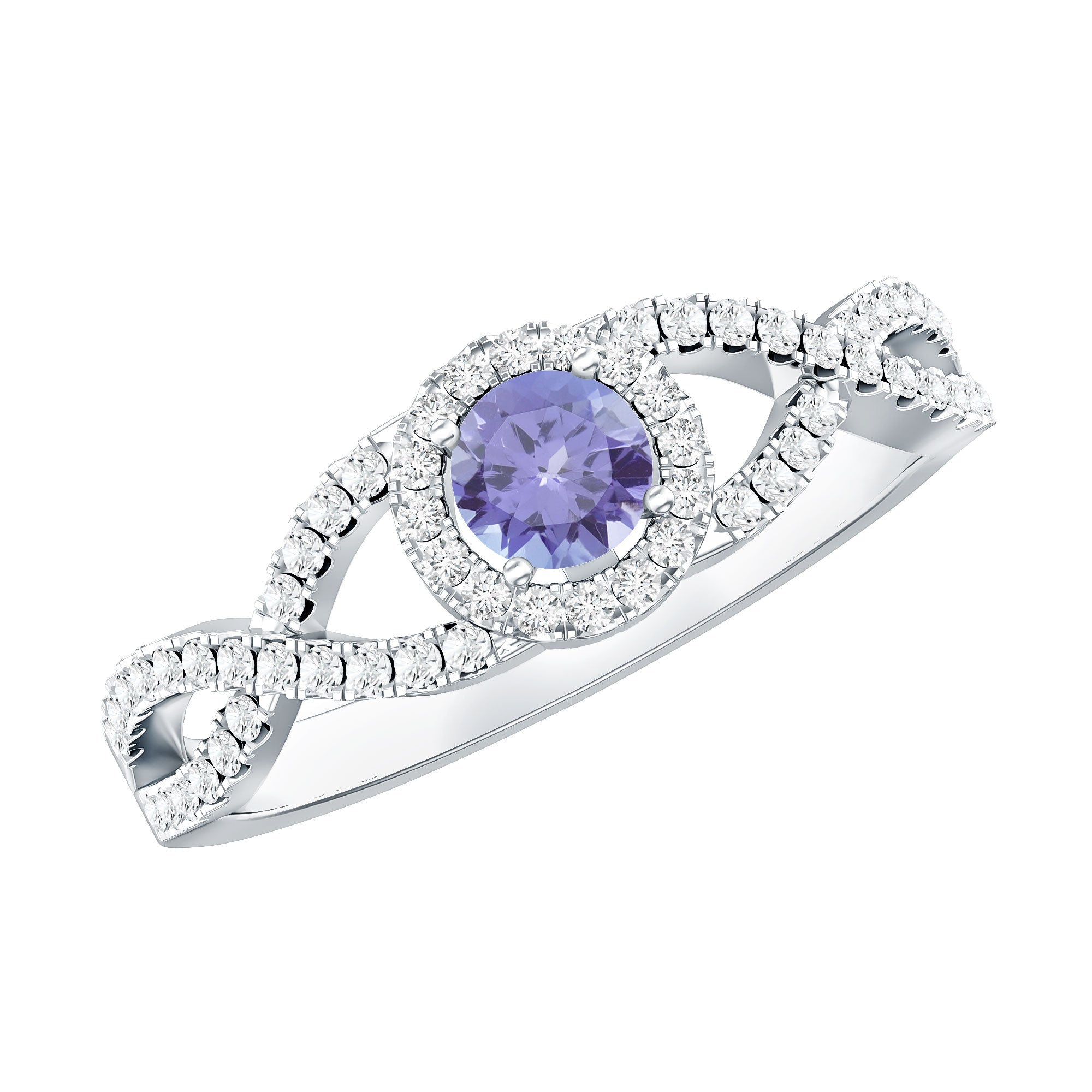Real Tanzanite Engagement Ring with Diamond Criss Cross Shank