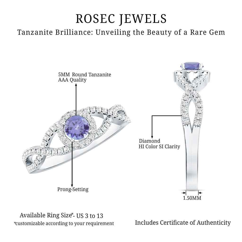 Real Tanzanite Engagement Ring with Diamond Criss Cross Shank