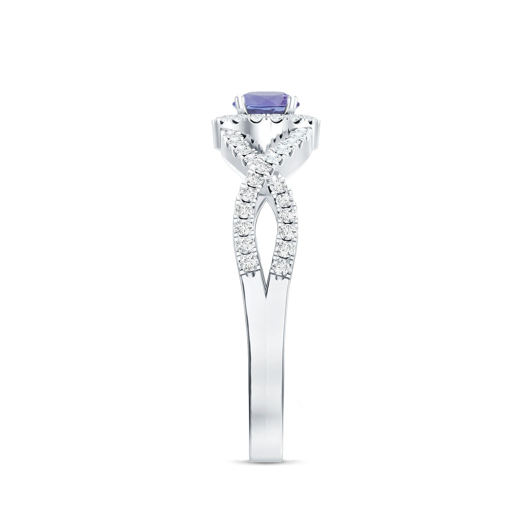 Real Tanzanite Engagement Ring with Diamond Criss Cross Shank