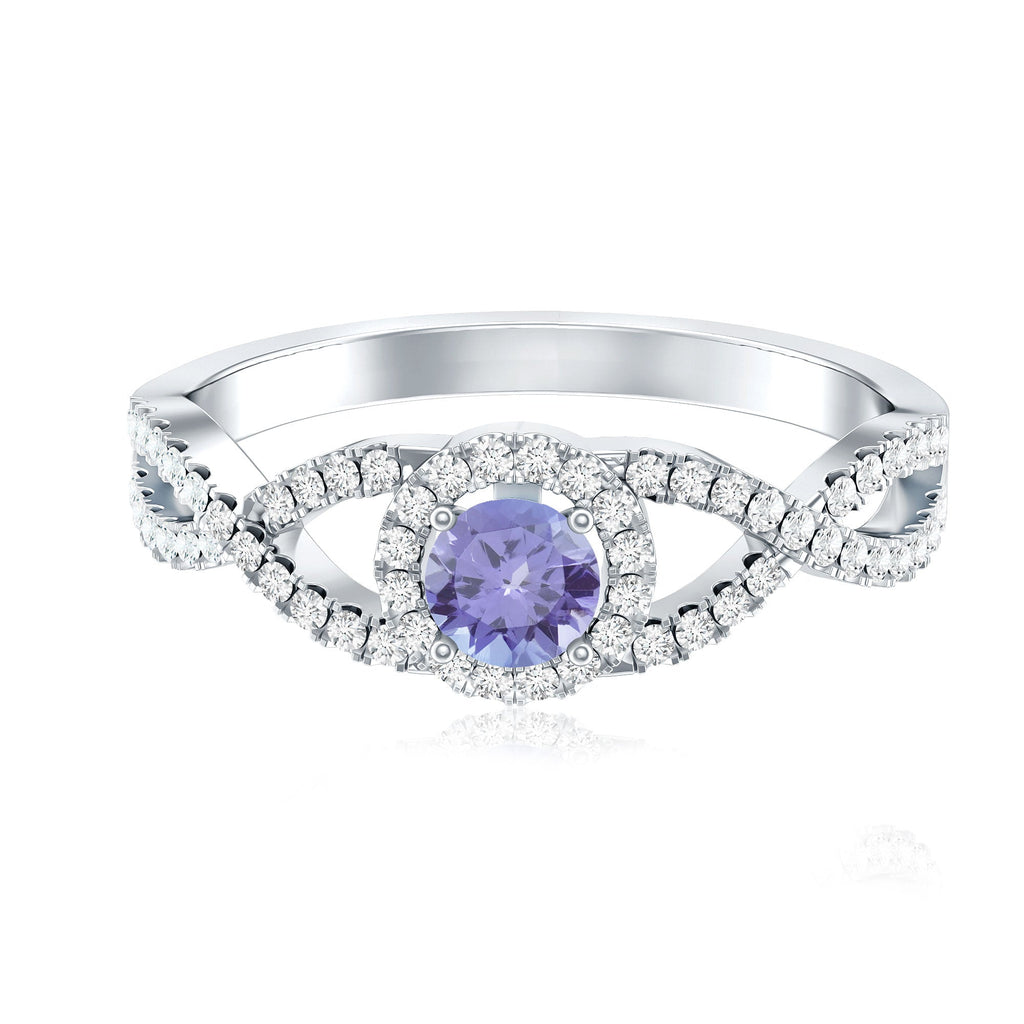 Real Tanzanite Engagement Ring with Diamond Criss Cross Shank