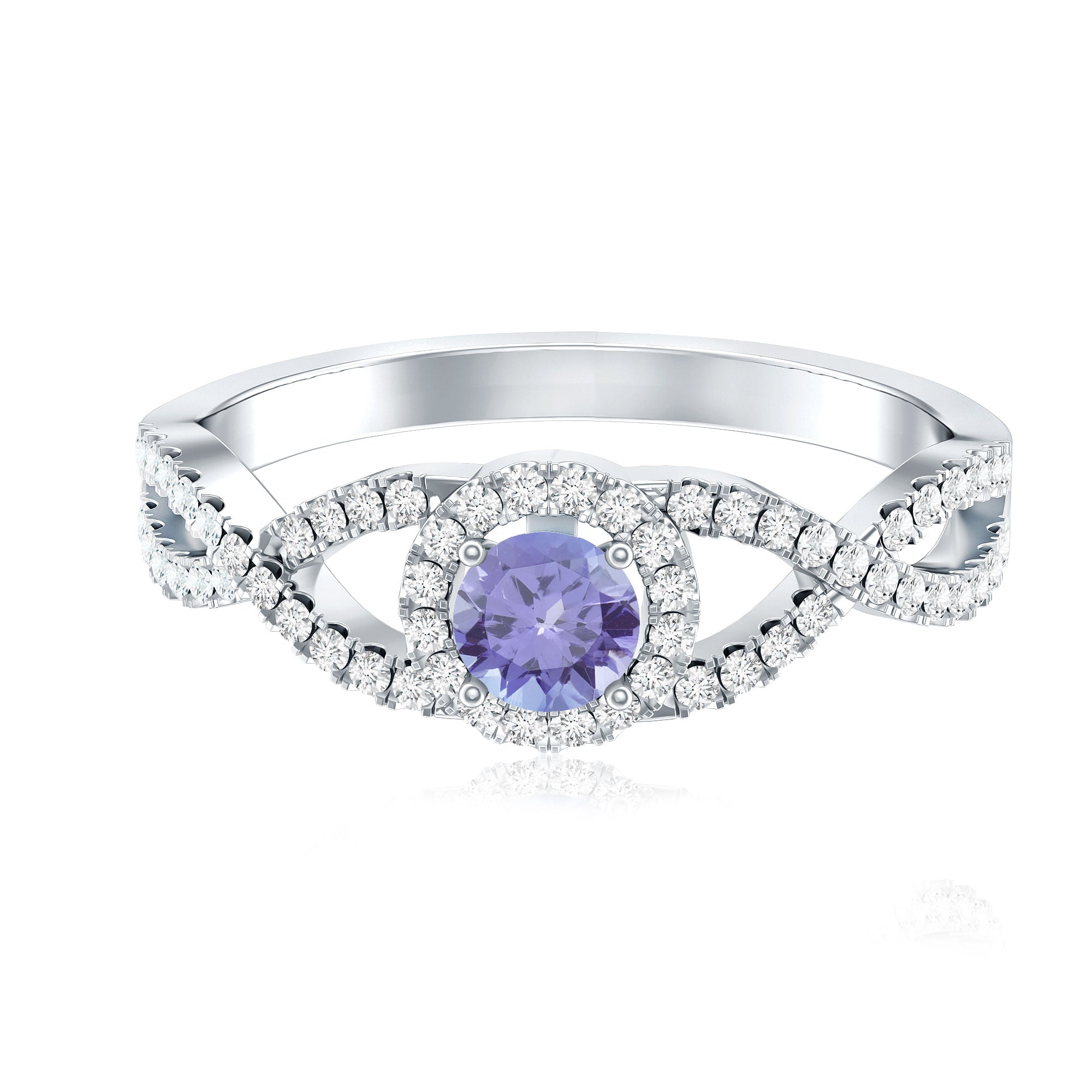 Real Tanzanite Engagement Ring with Diamond Criss Cross Shank