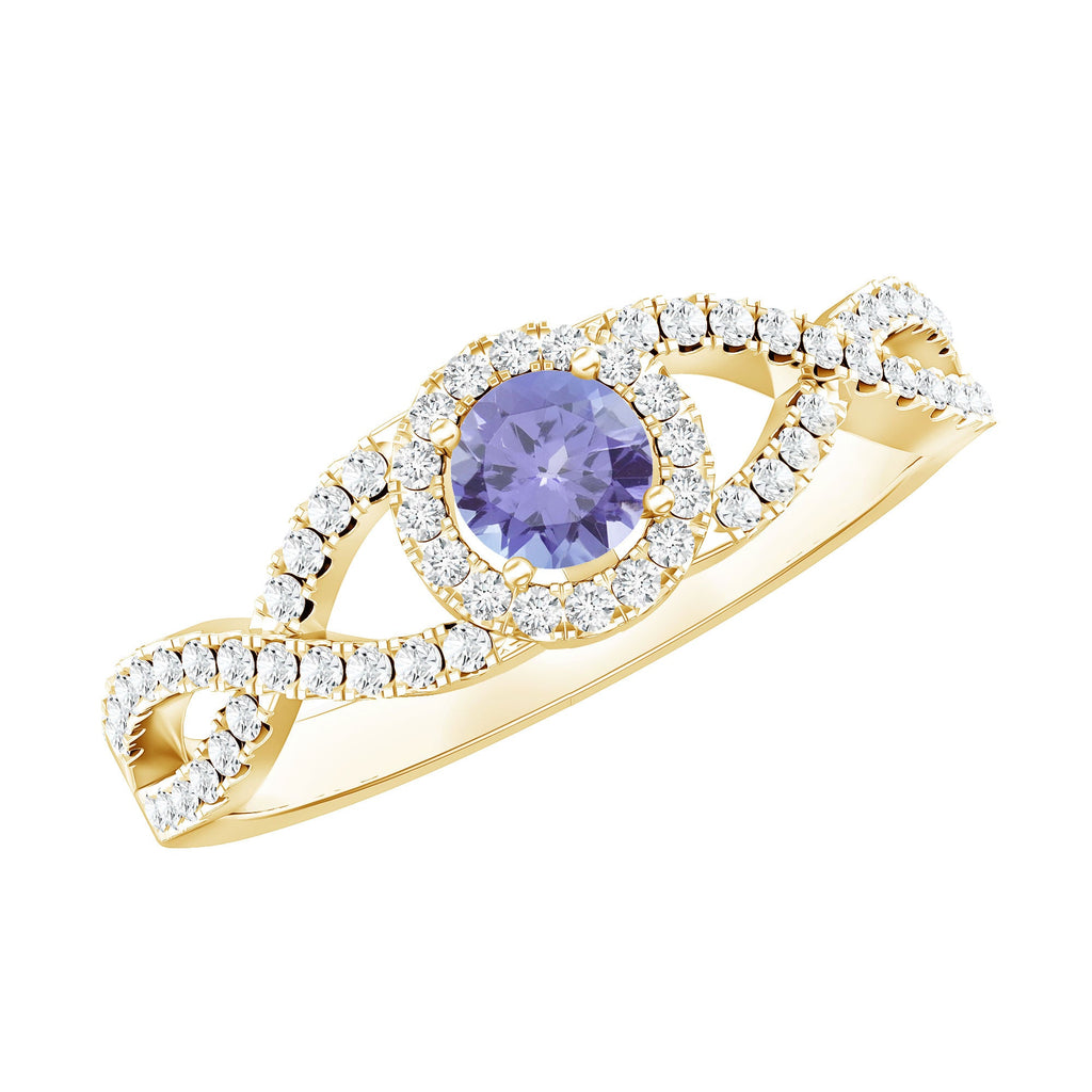 Real Tanzanite Engagement Ring with Diamond Criss Cross Shank