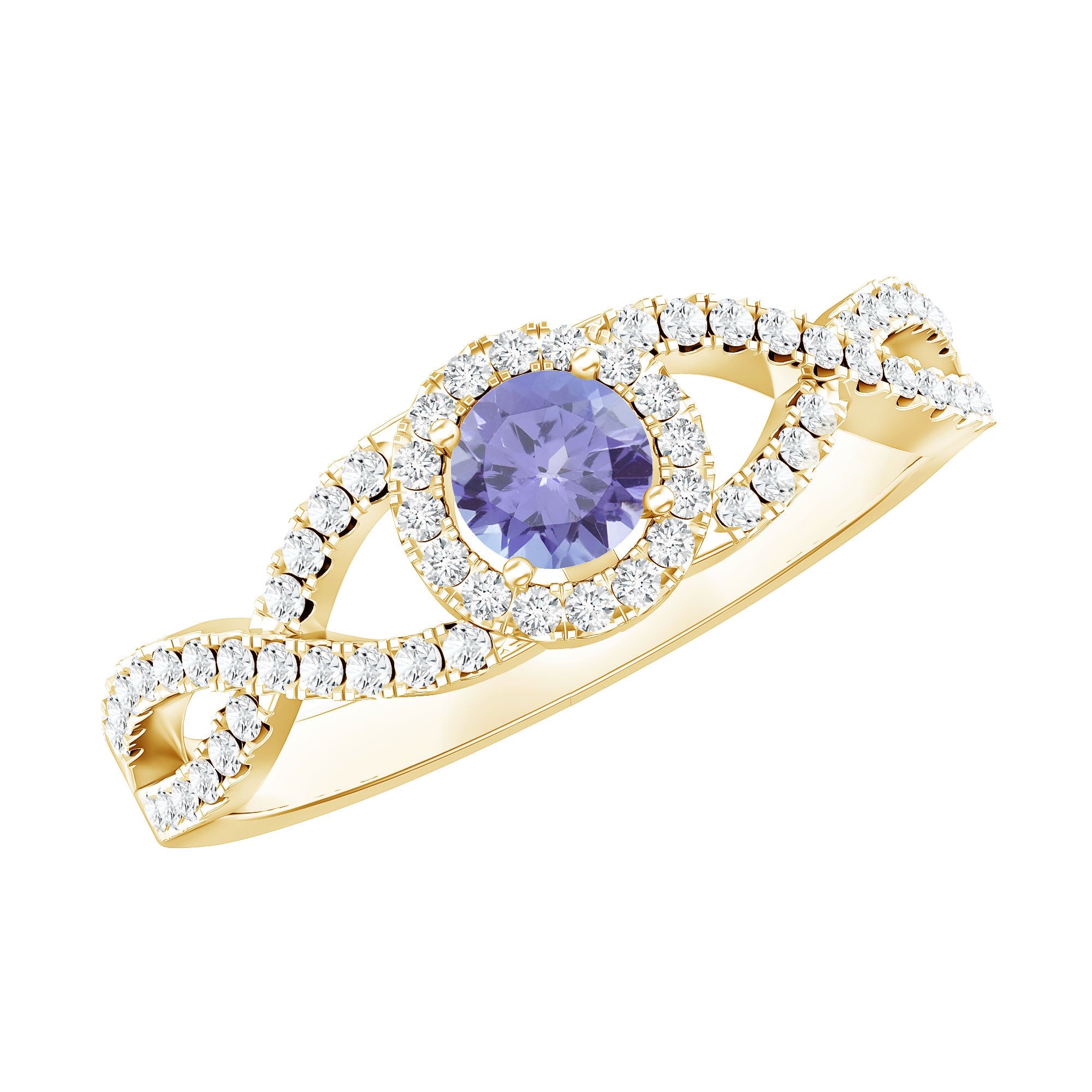 Real Tanzanite Engagement Ring with Diamond Criss Cross Shank