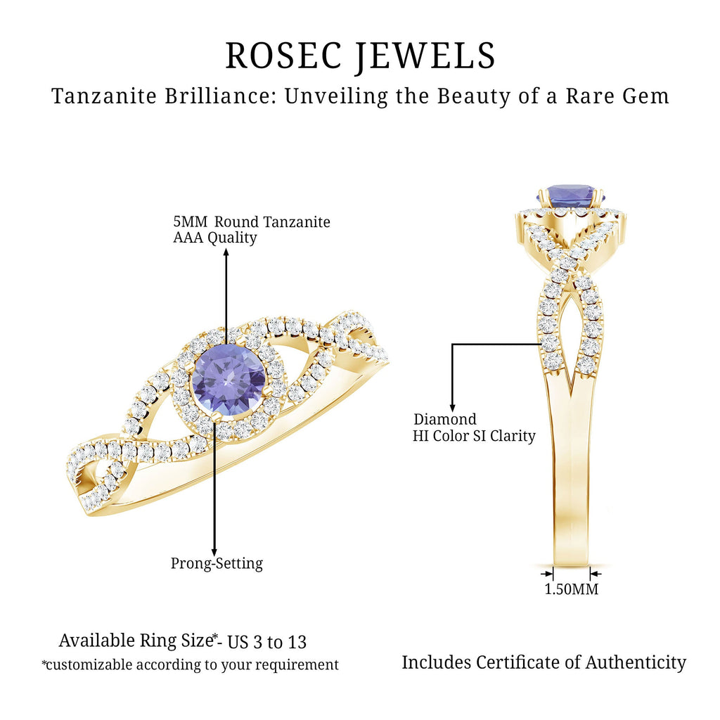 Real Tanzanite Engagement Ring with Diamond Criss Cross Shank