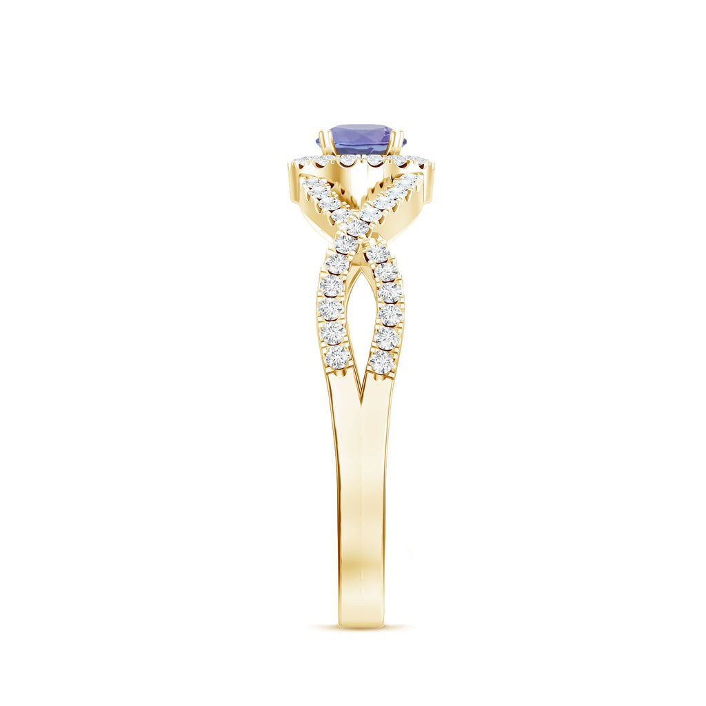 Real Tanzanite Engagement Ring with Diamond Criss Cross Shank