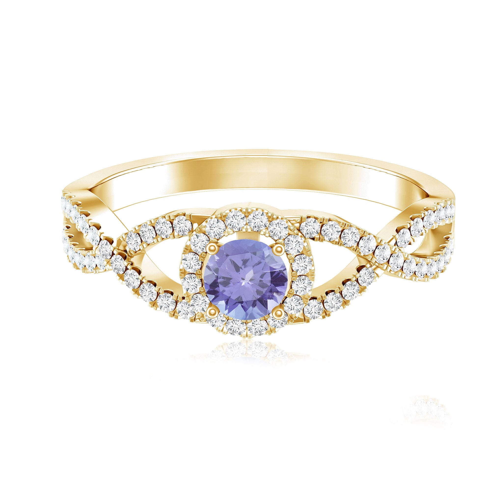 Real Tanzanite Engagement Ring with Diamond Criss Cross Shank