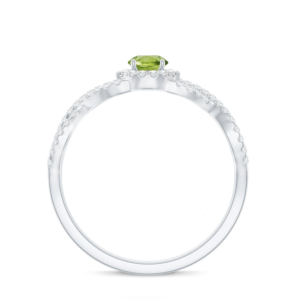 Natural 0.5 Carat Peridot Engagement Ring with Diamond Criss Cross Shank
