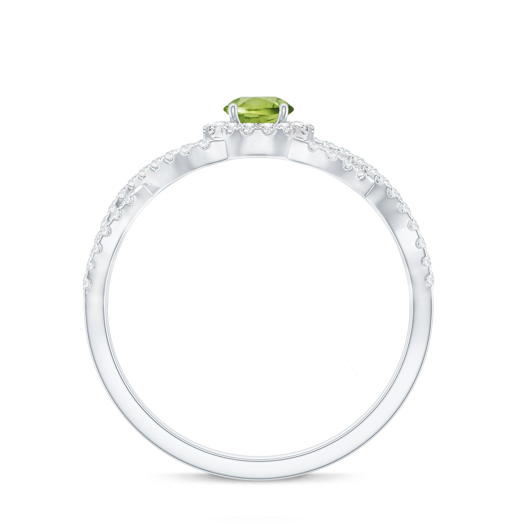 Natural 0.5 Carat Peridot Engagement Ring with Diamond Criss Cross Shank