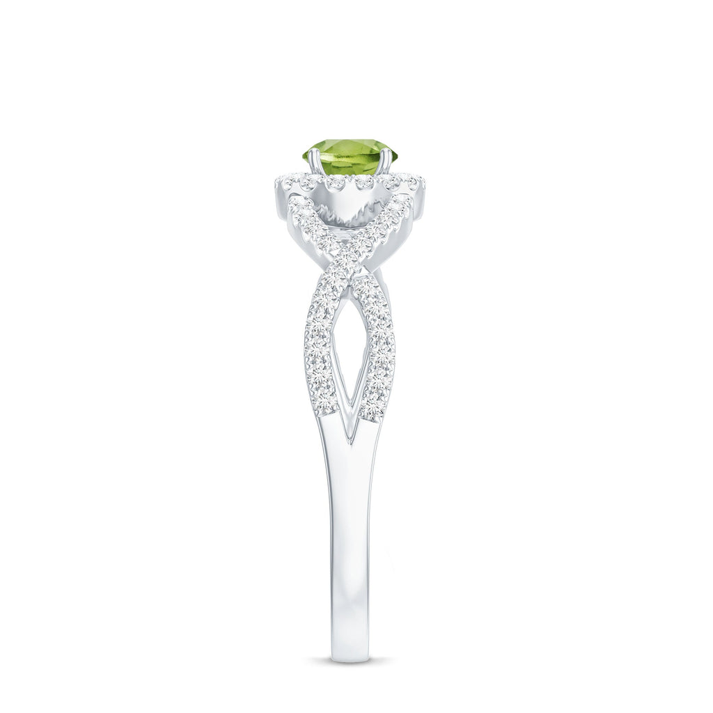 Natural 0.5 Carat Peridot Engagement Ring with Diamond Criss Cross Shank