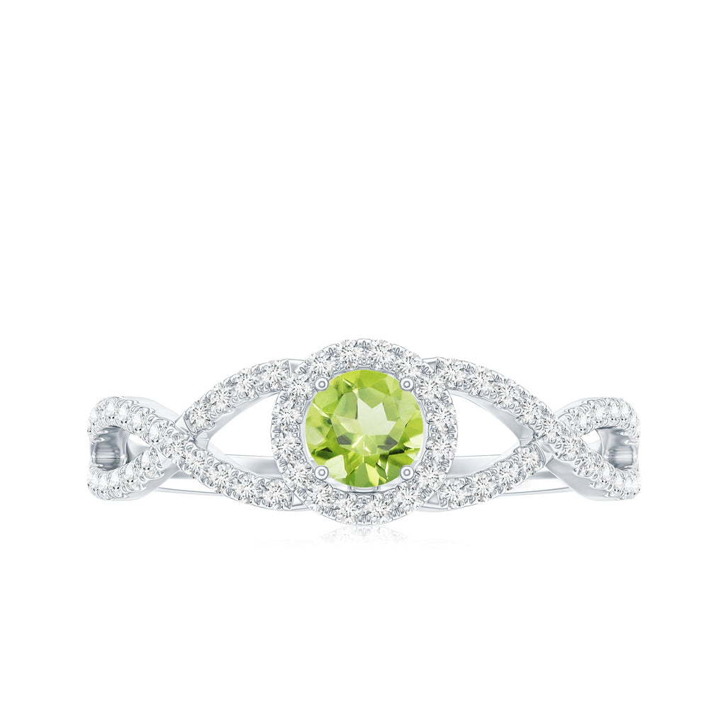 Natural 0.5 Carat Peridot Engagement Ring with Diamond Criss Cross Shank