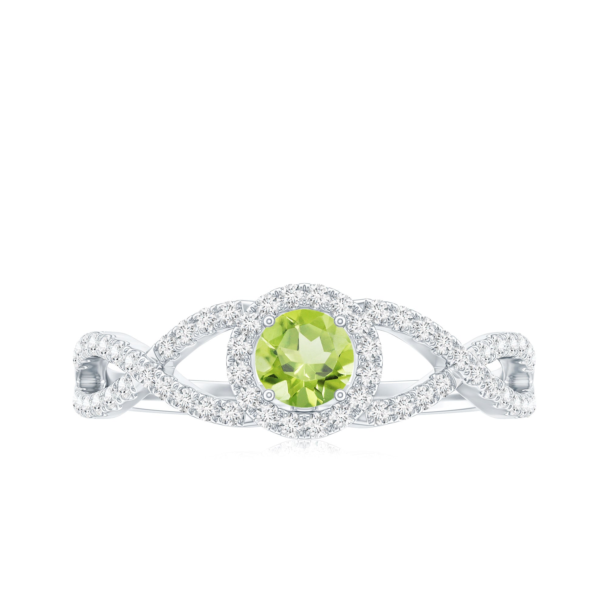 Natural 0.5 Carat Peridot Engagement Ring with Diamond Criss Cross Shank
