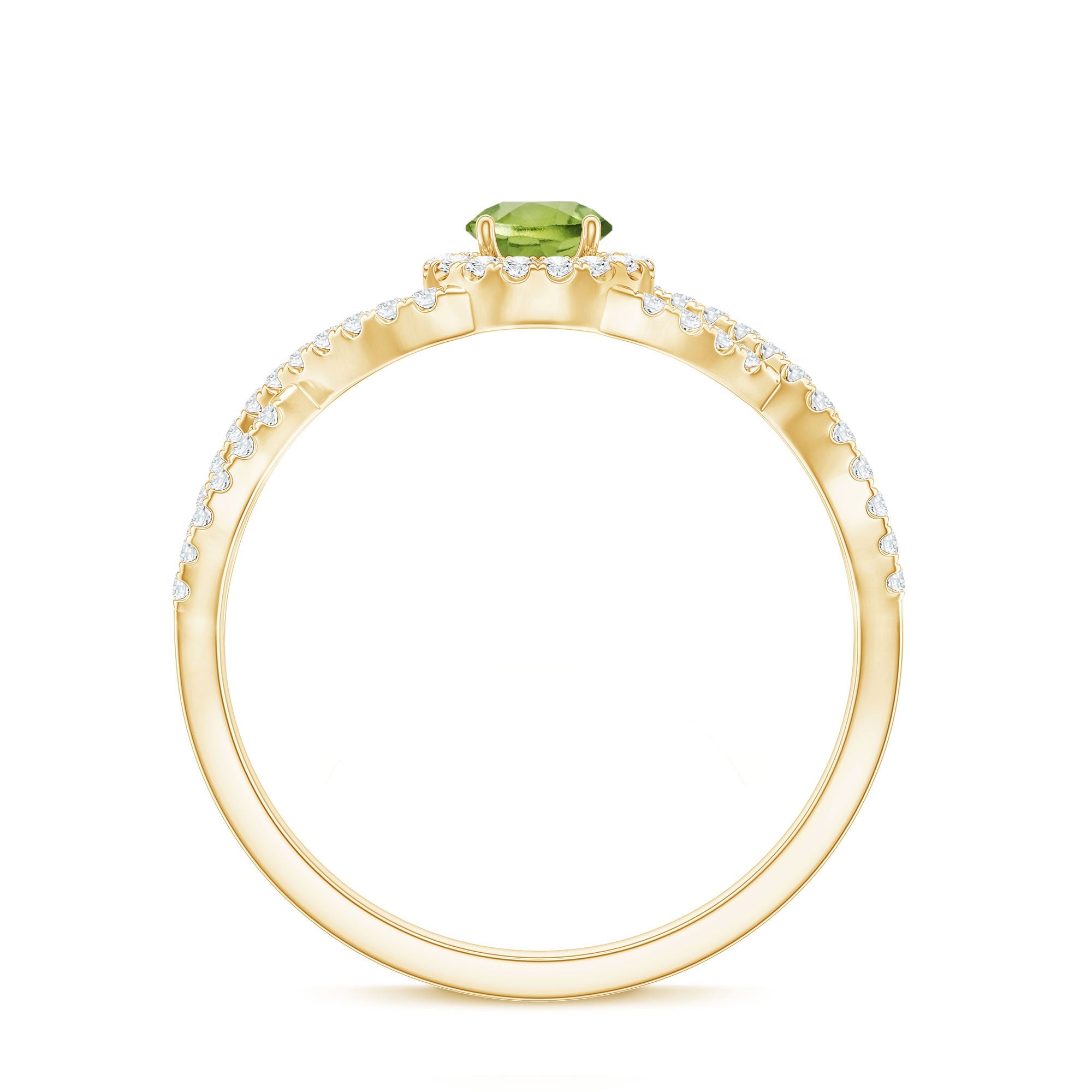 Natural 0.5 Carat Peridot Engagement Ring with Diamond Criss Cross Shank