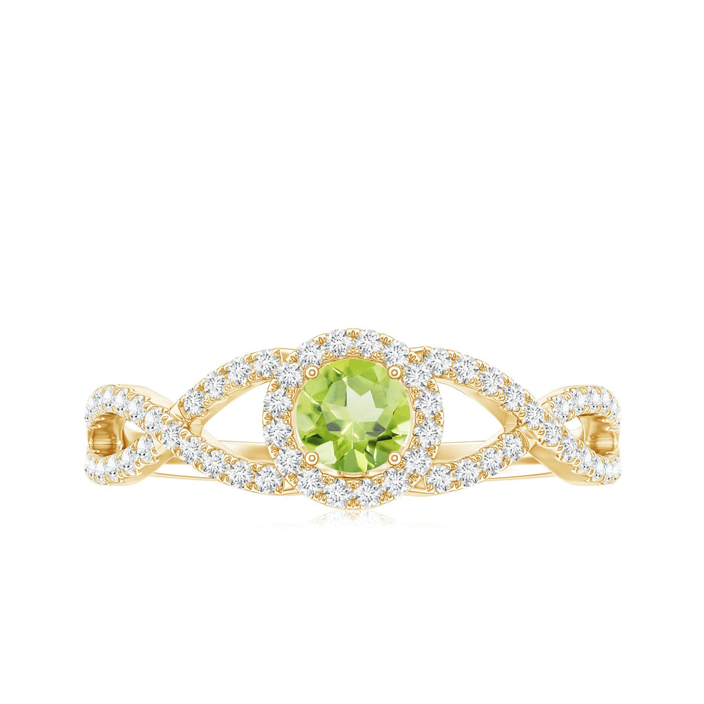 Natural 0.5 Carat Peridot Engagement Ring with Diamond Criss Cross Shank
