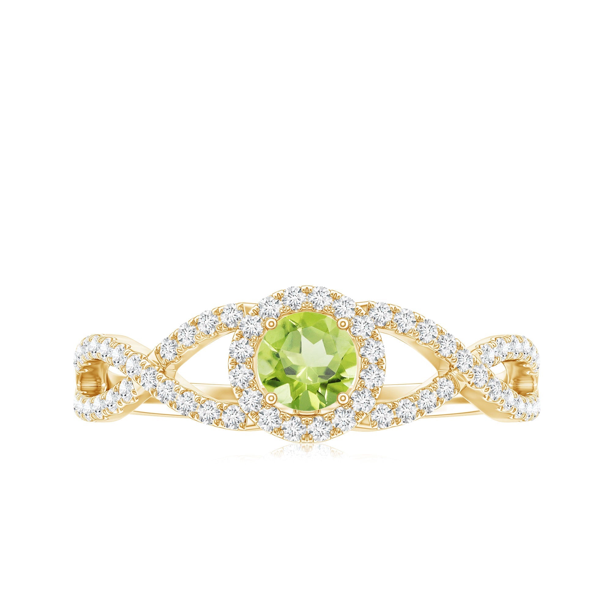 Natural 0.5 Carat Peridot Engagement Ring with Diamond Criss Cross Shank
