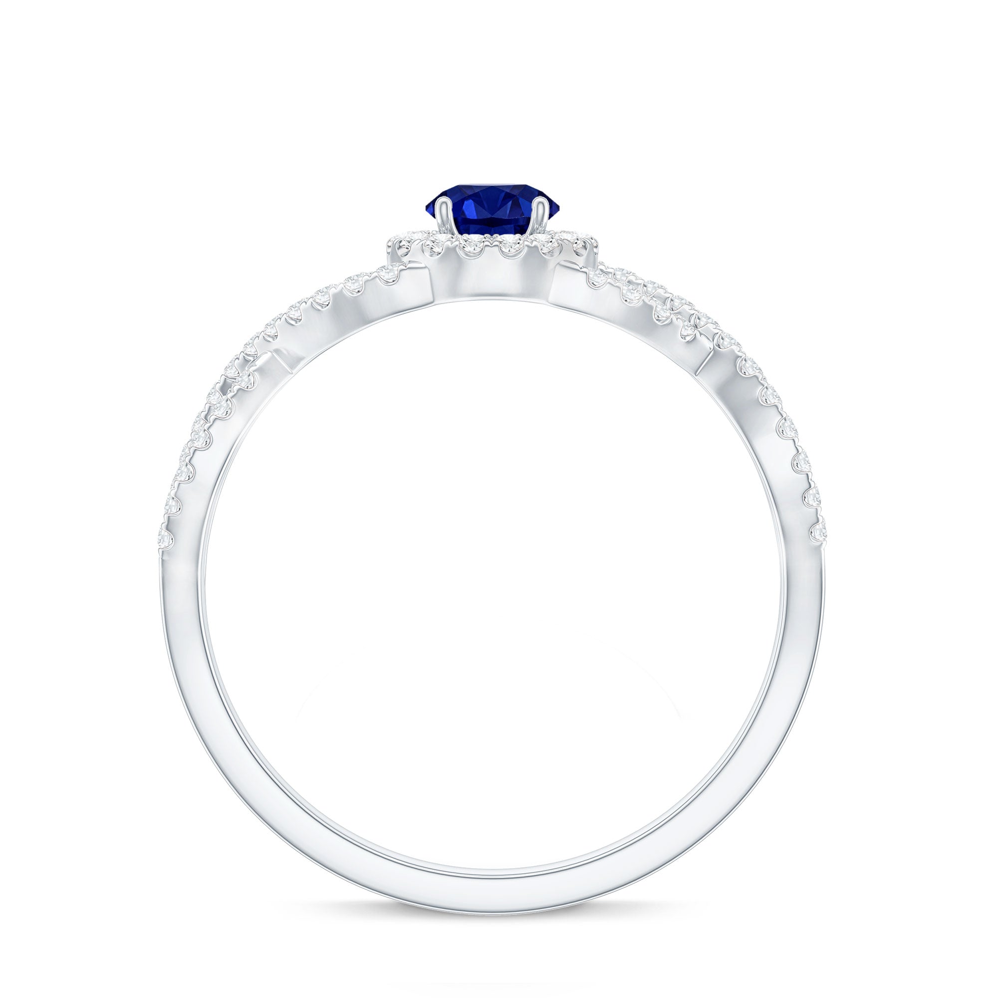 Certified 0.6 Carat Lab Grown Blue Sapphire Crossover Engagement Ring with Diamond