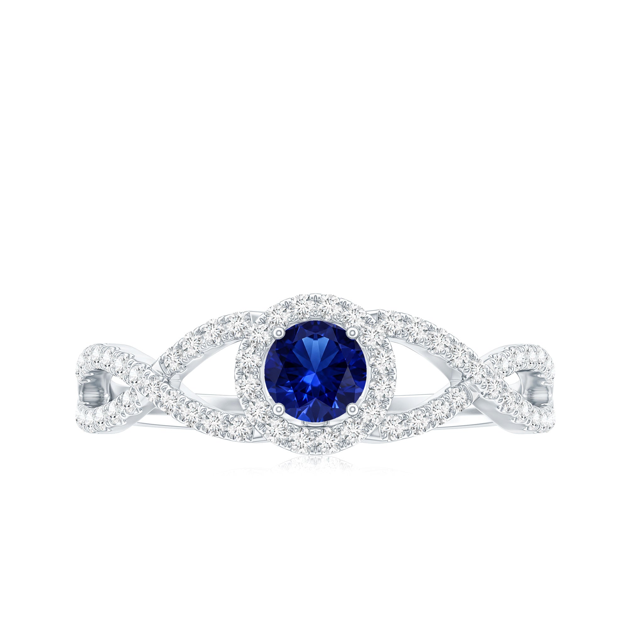 Certified 0.6 Carat Lab Grown Blue Sapphire Crossover Engagement Ring with Diamond