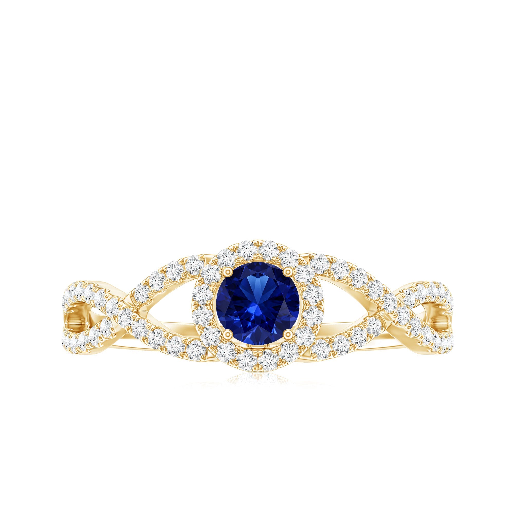 Certified 0.6 Carat Lab Grown Blue Sapphire Crossover Engagement Ring with Diamond