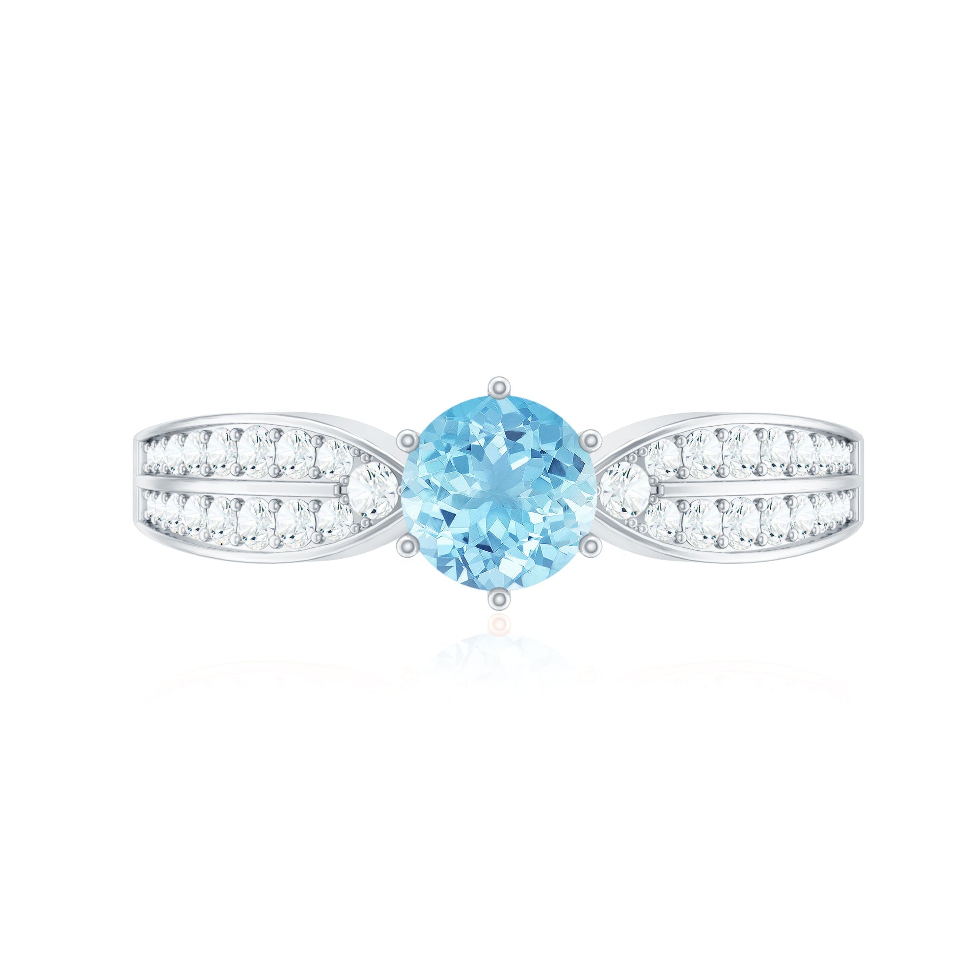 Real Aquamarine Elegant Engagement Ring with Diamond Side Stones
