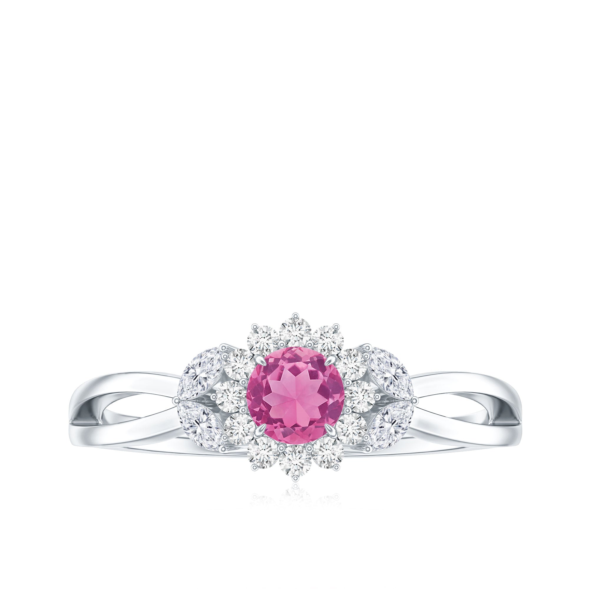 Pink Tourmaline and Diamond Flower Engagement Ring with Split Shank