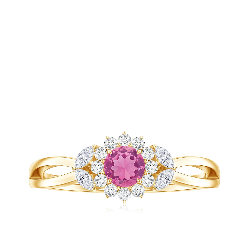 Pink Tourmaline and Diamond Flower Engagement Ring with Split Shank
