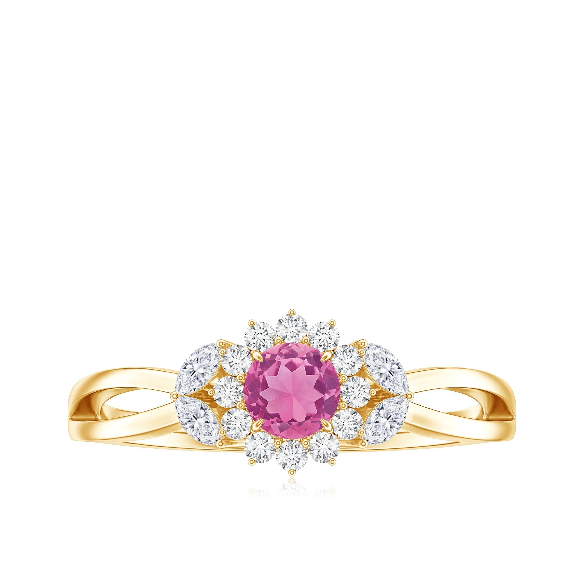 Pink Tourmaline and Diamond Flower Engagement Ring with Split Shank