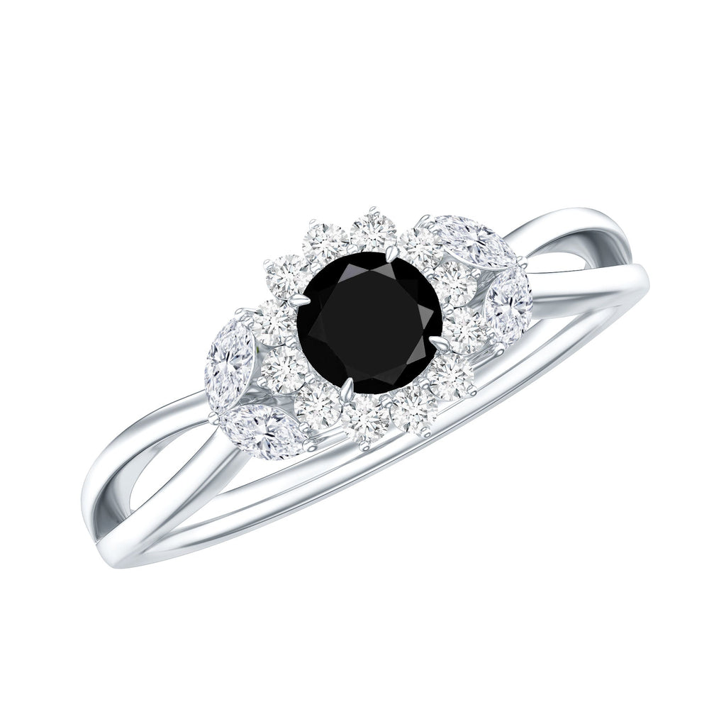 Nature Inspired Black Spinel Flower Engagement Ring with Diamond
