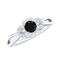 Nature Inspired Black Spinel Flower Engagement Ring with Diamond
