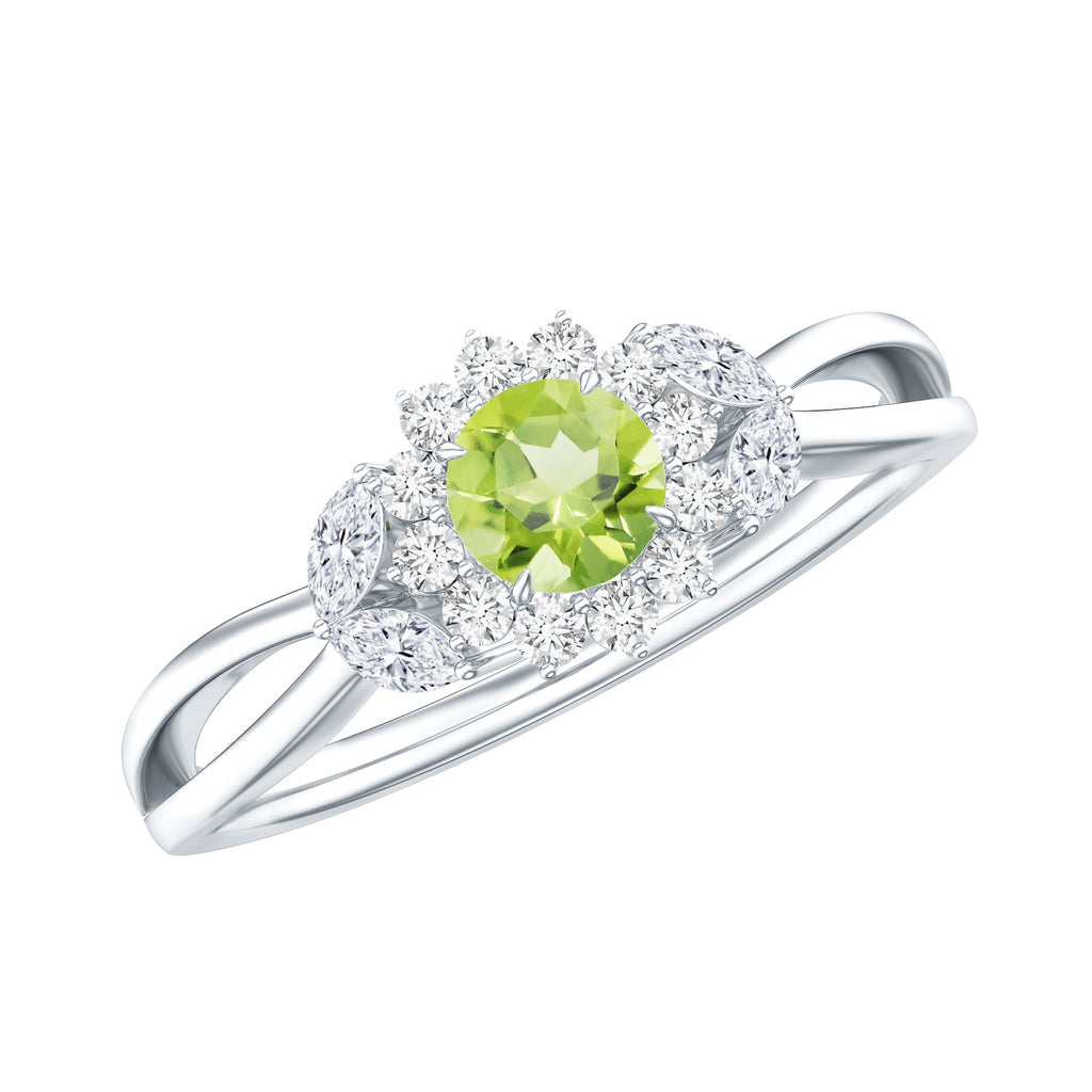 Natural 0.5 Carat Peridot Flower Engagement Ring with Diamond