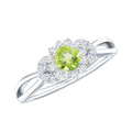 Natural 0.5 Carat Peridot Flower Engagement Ring with Diamond