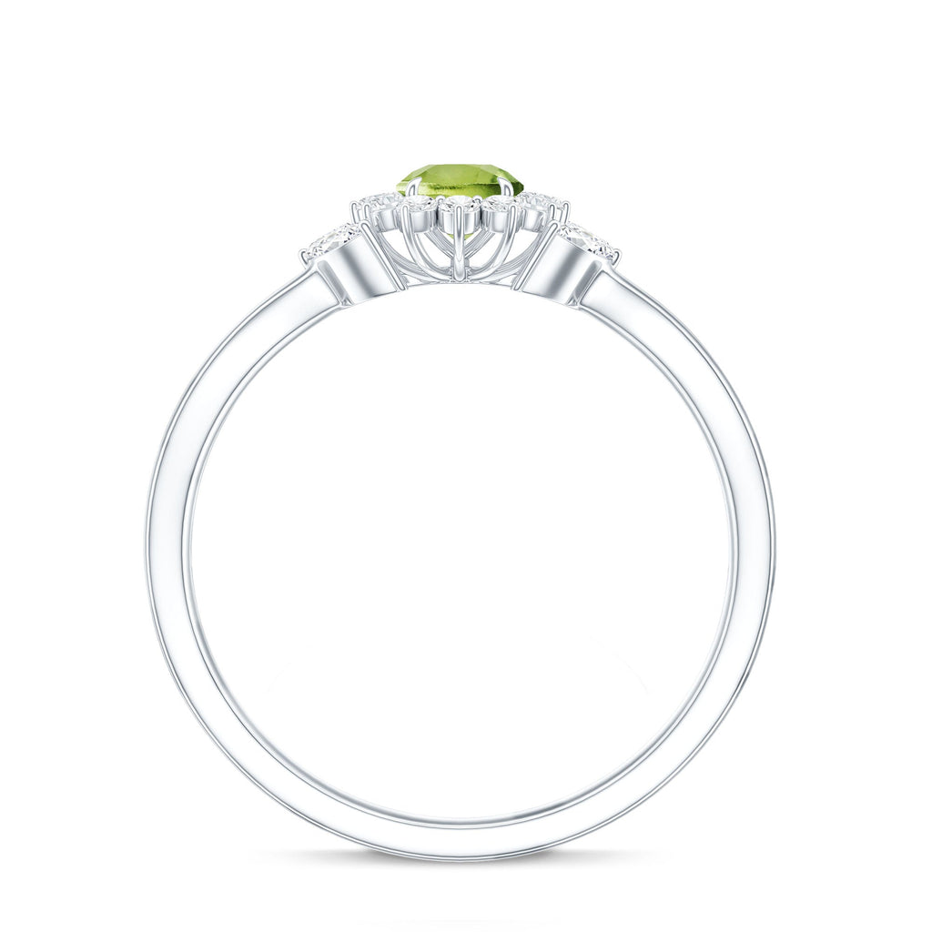 Natural 0.5 Carat Peridot Flower Engagement Ring with Diamond