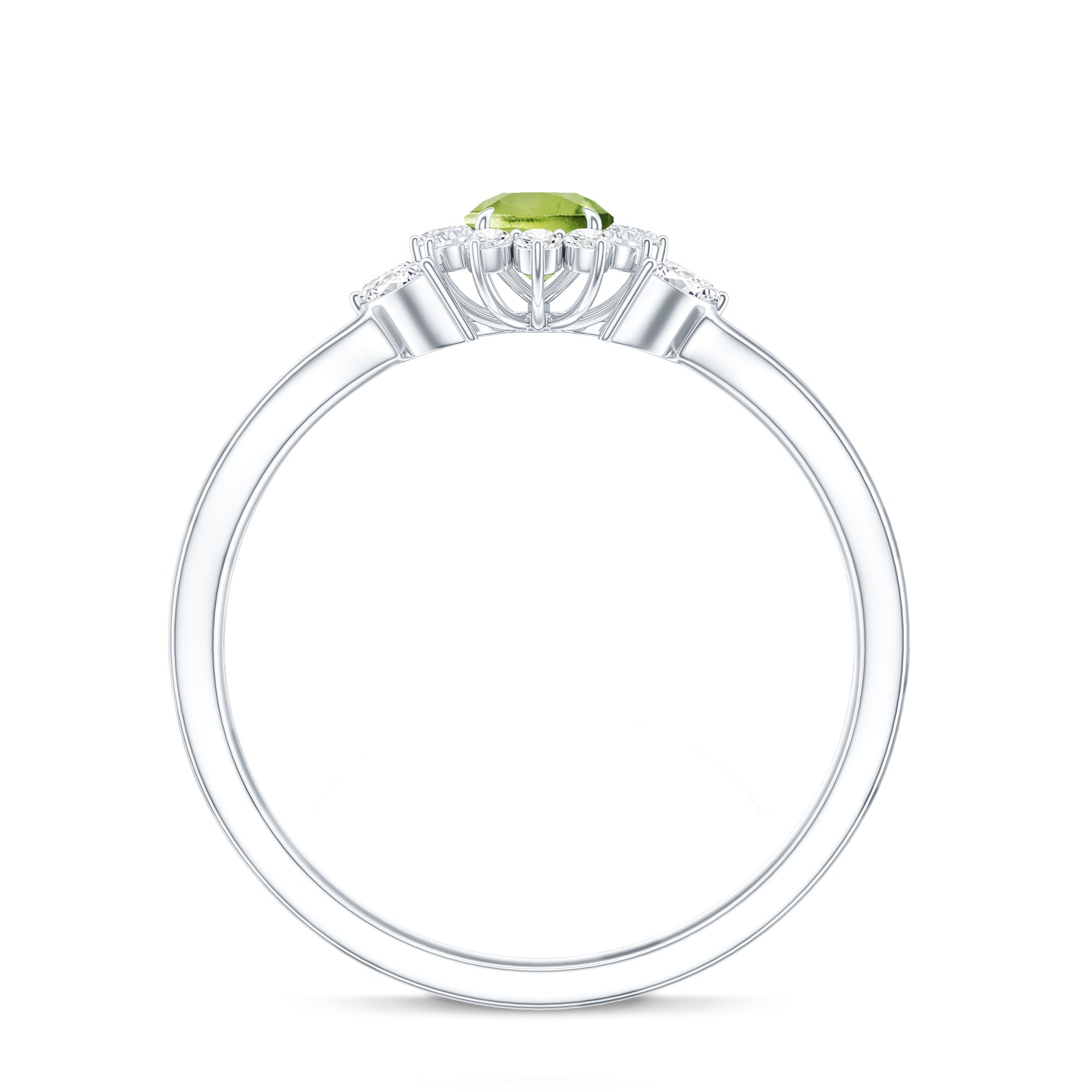 Natural 0.5 Carat Peridot Flower Engagement Ring with Diamond