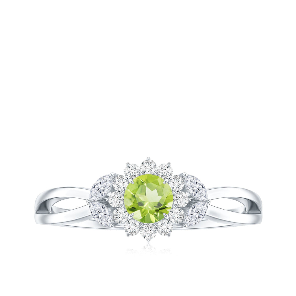 Natural 0.5 Carat Peridot Flower Engagement Ring with Diamond