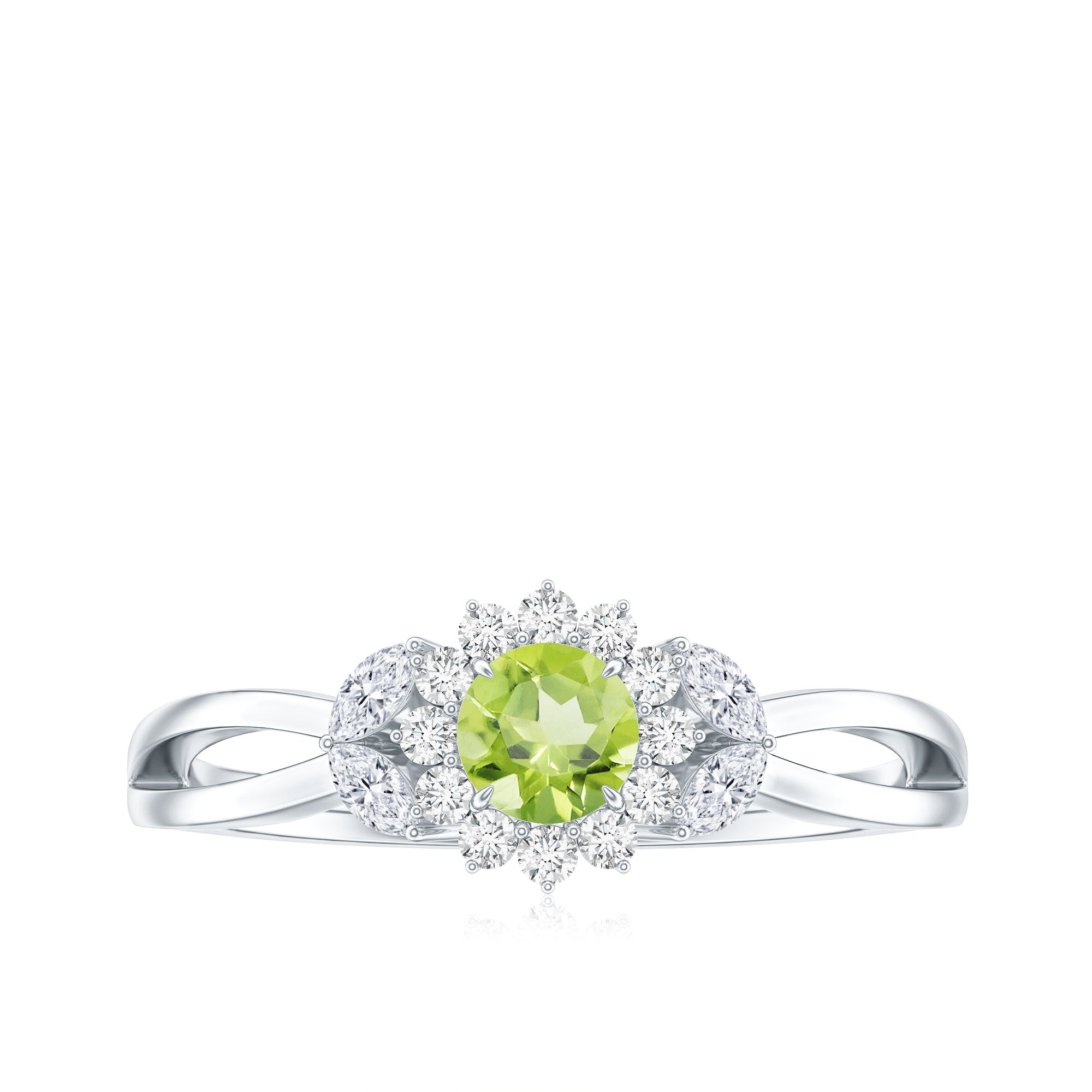 Natural 0.5 Carat Peridot Flower Engagement Ring with Diamond