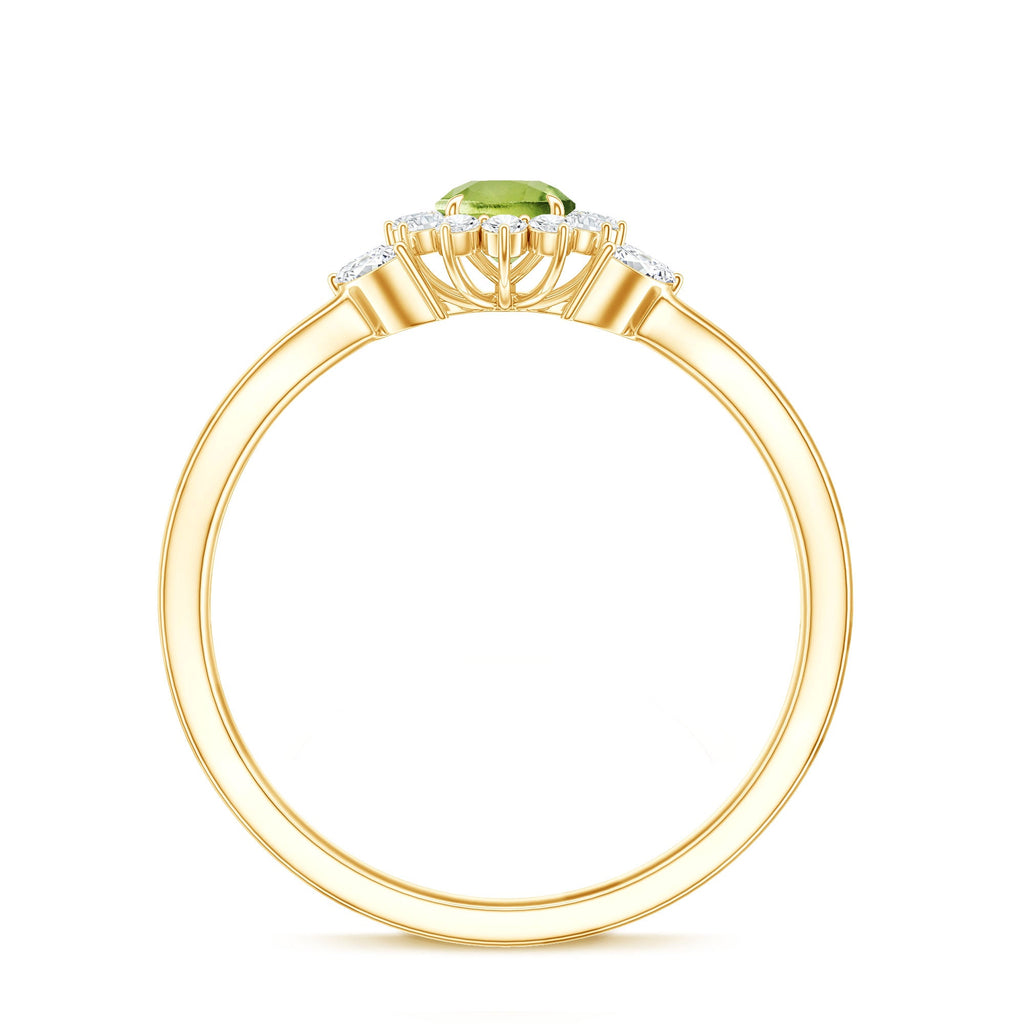 Natural 0.5 Carat Peridot Flower Engagement Ring with Diamond