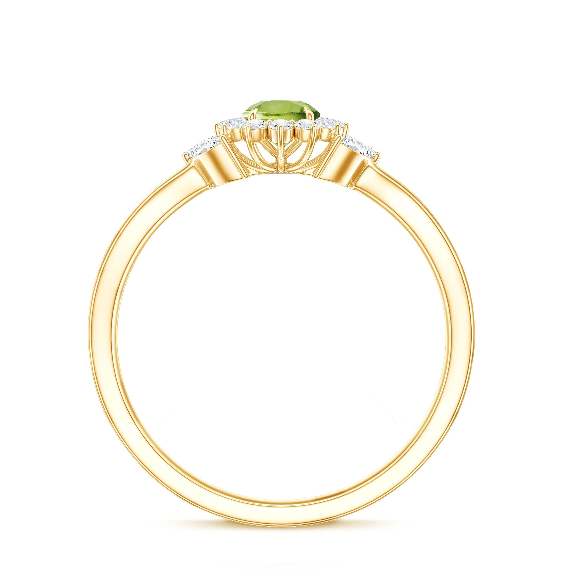 Natural 0.5 Carat Peridot Flower Engagement Ring with Diamond