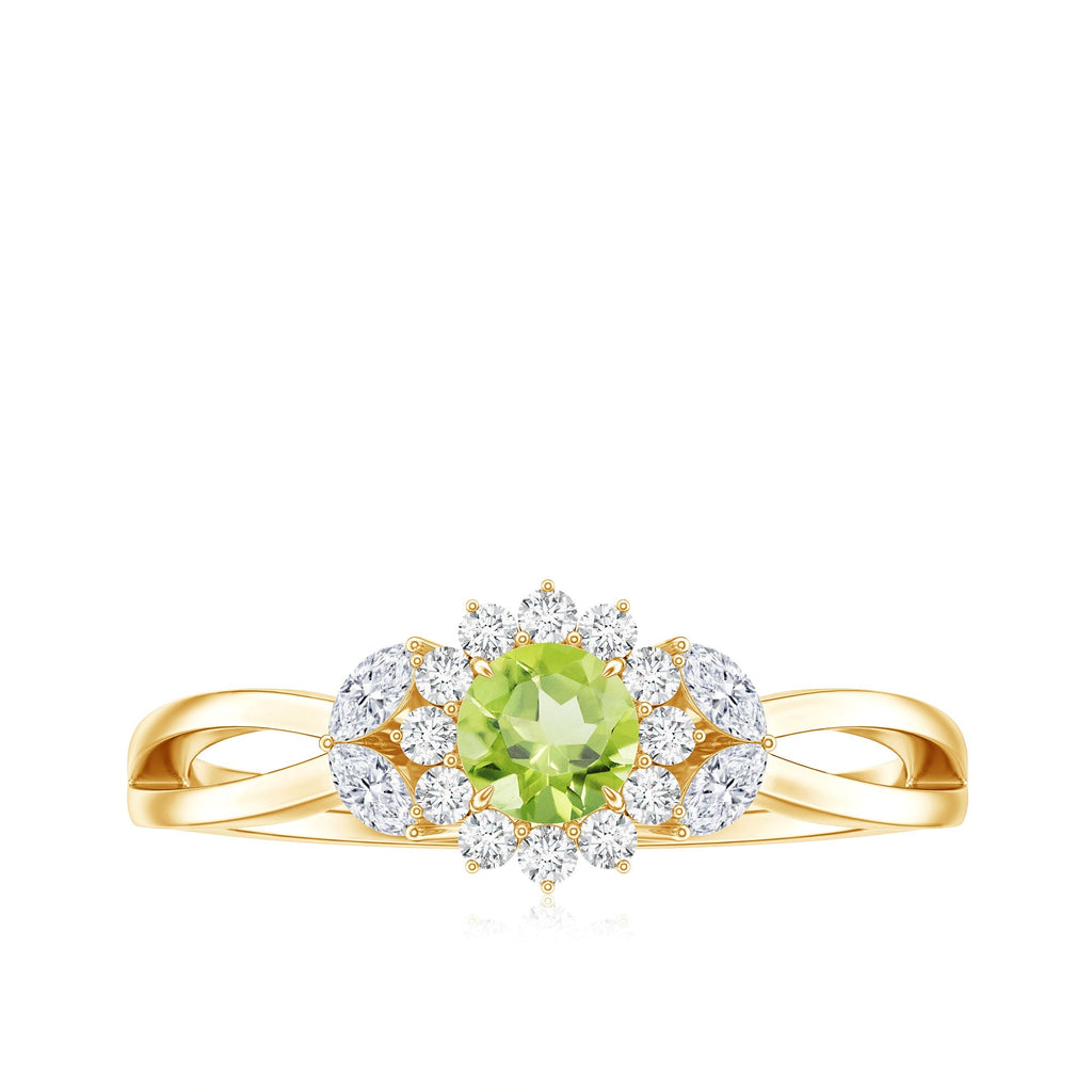 Natural 0.5 Carat Peridot Flower Engagement Ring with Diamond