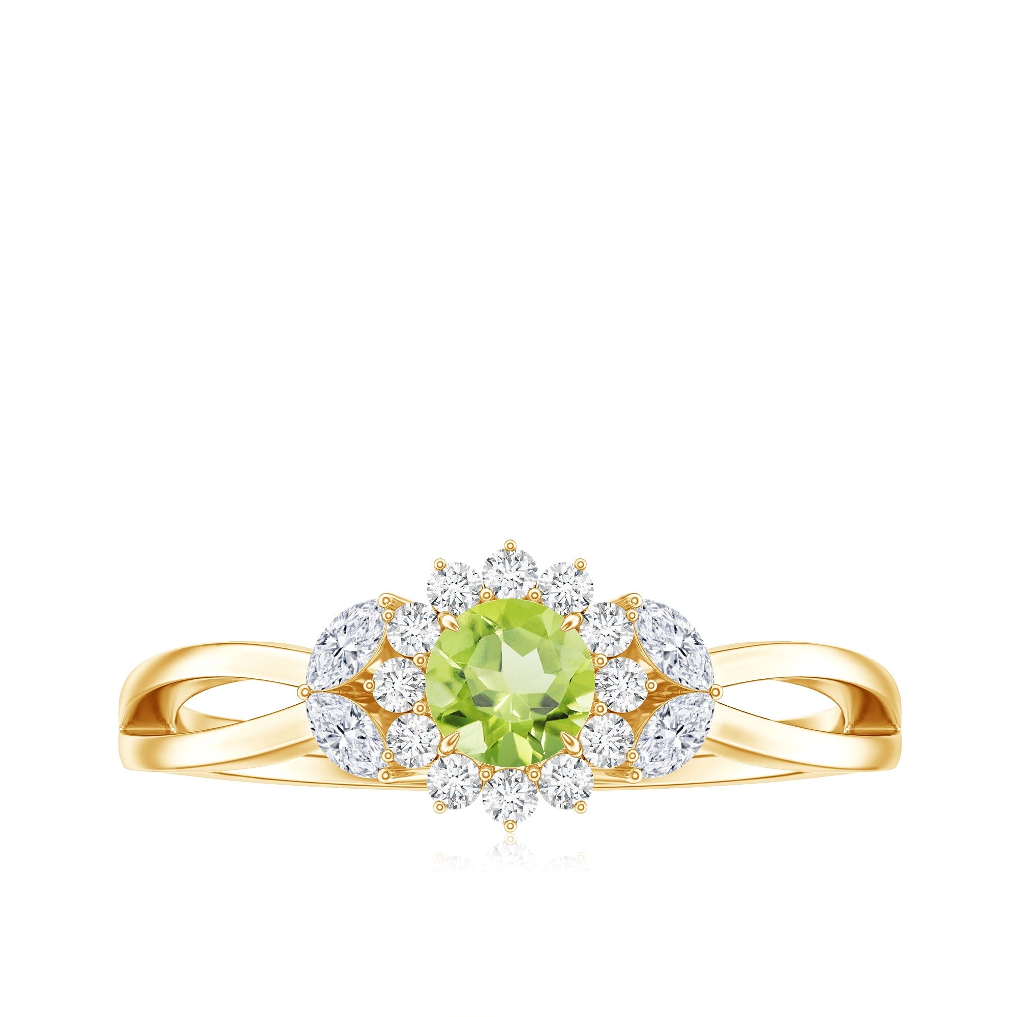 Natural 0.5 Carat Peridot Flower Engagement Ring with Diamond