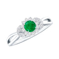 Real Emerald and Diamond Flower Engagement Ring with Split Shank