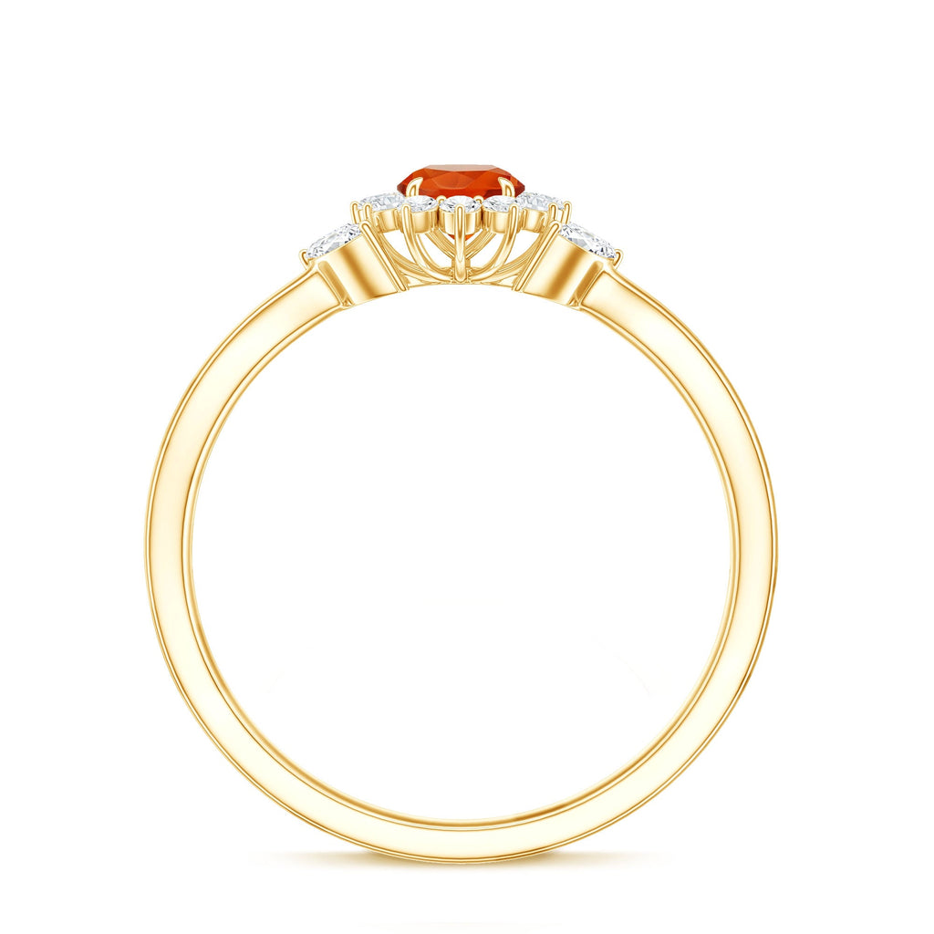 Fire Opal and Diamond Flower Engagement Ring with Split Shank