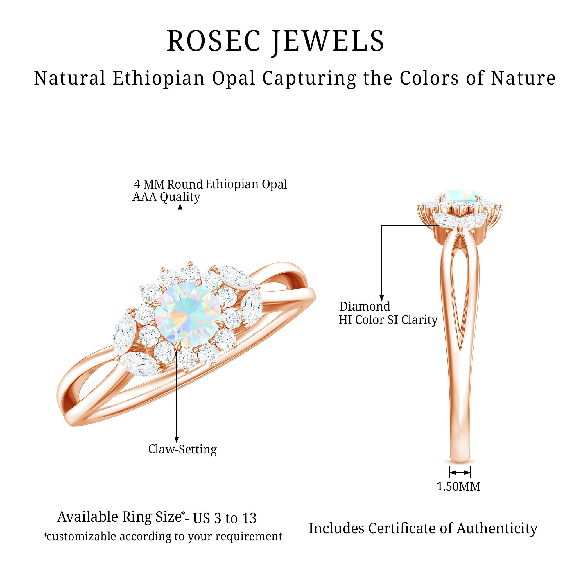 Certified Opalescent Diamond Flower Engagement Ring with Natural Diamonds