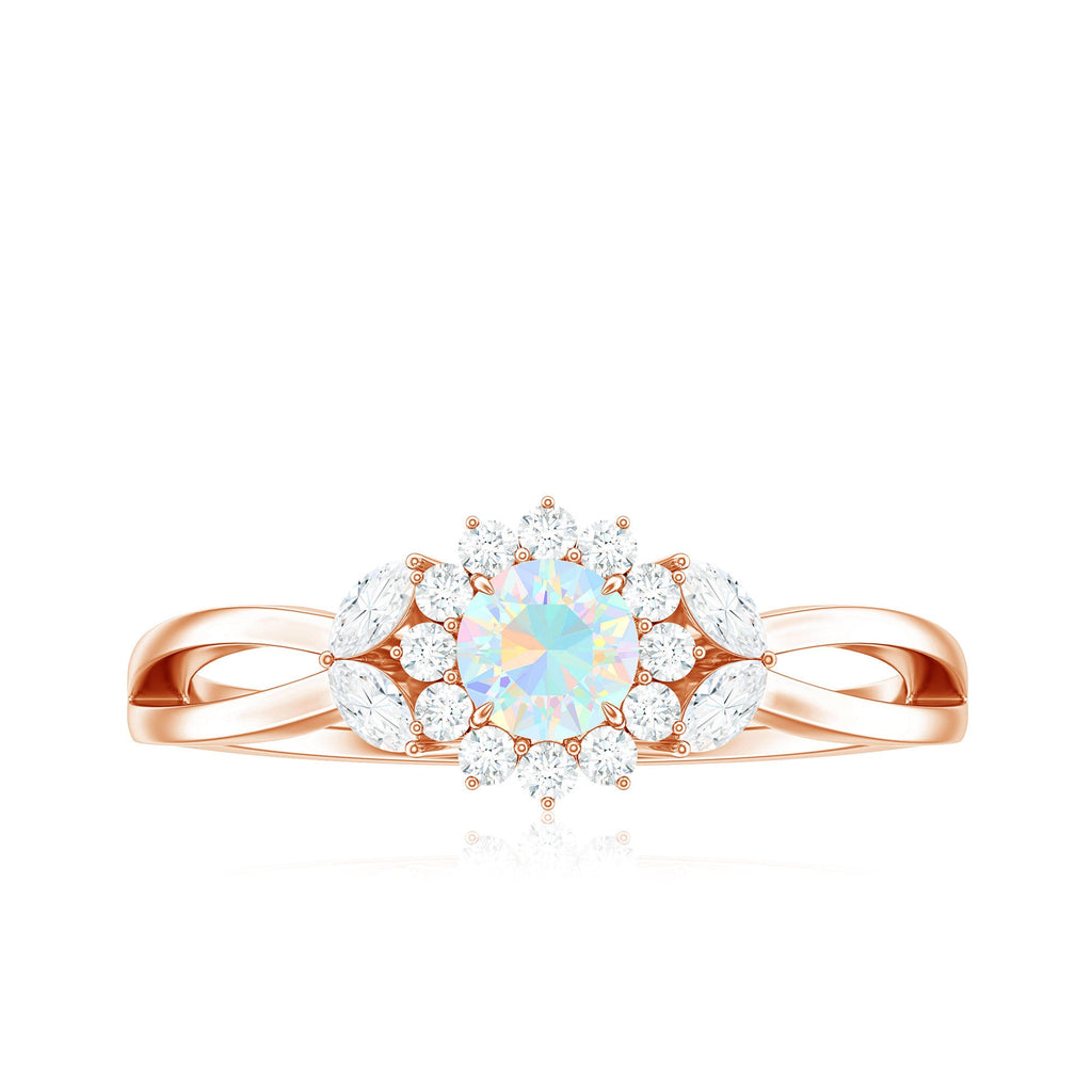 Certified Opalescent Diamond Flower Engagement Ring with Natural Diamonds
