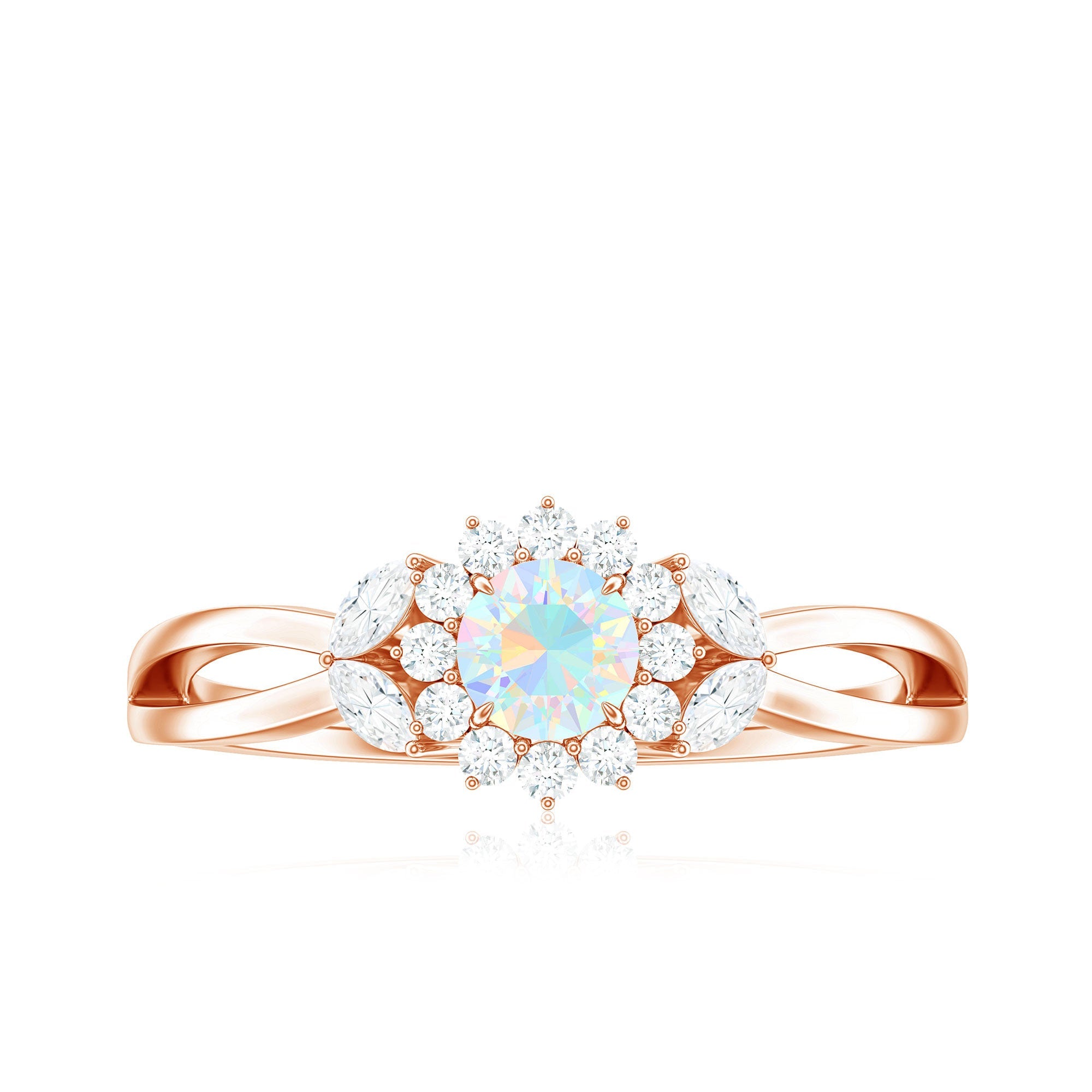 Certified Opalescent Diamond Flower Engagement Ring with Natural Diamonds