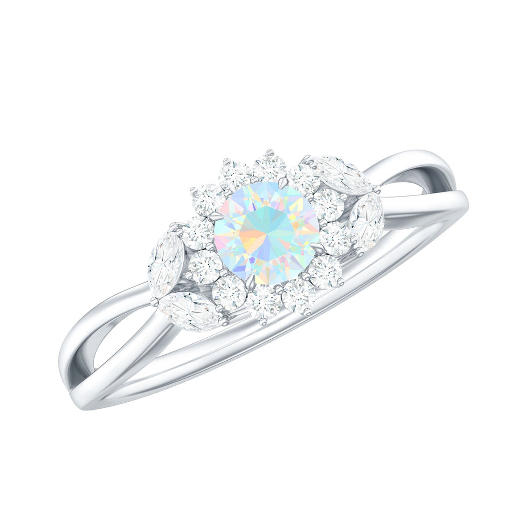 Certified Opalescent Diamond Flower Engagement Ring with Natural Diamonds