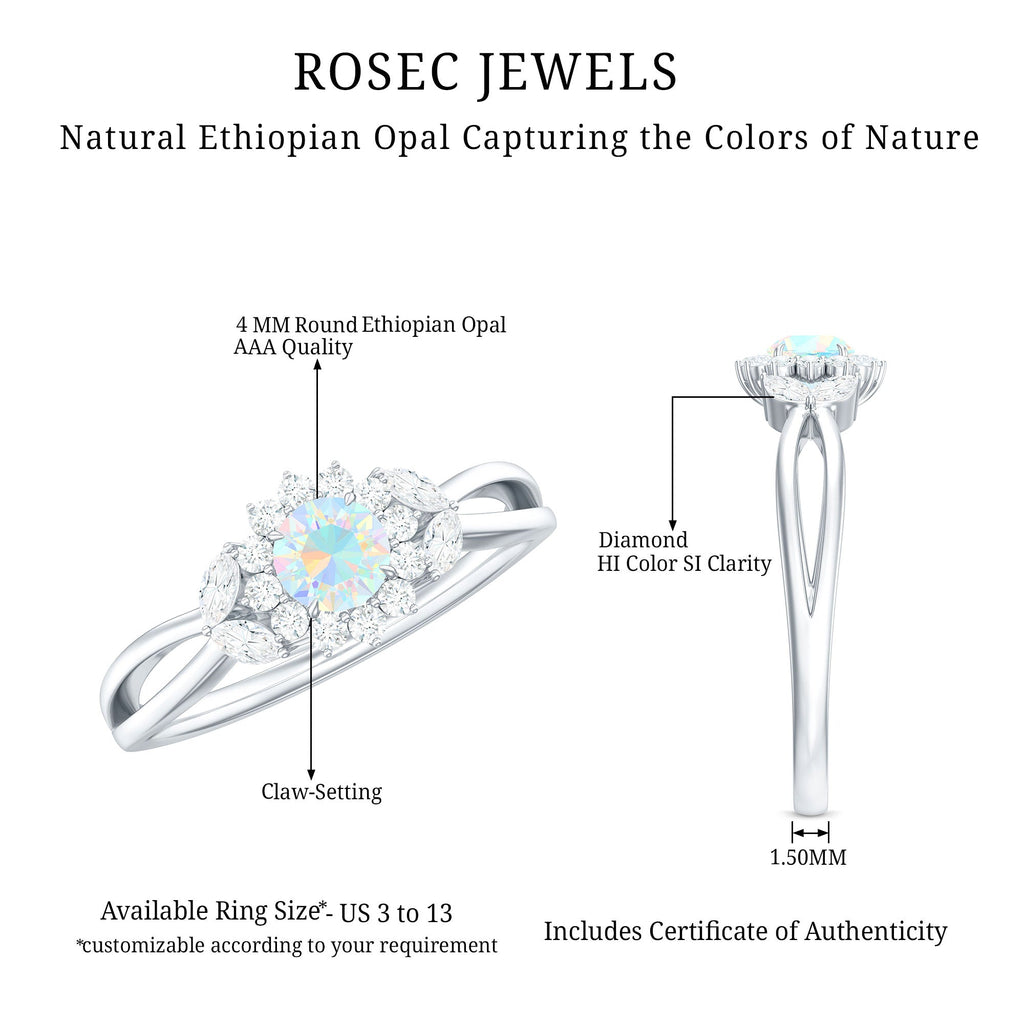 Certified Opalescent Diamond Flower Engagement Ring with Natural Diamonds