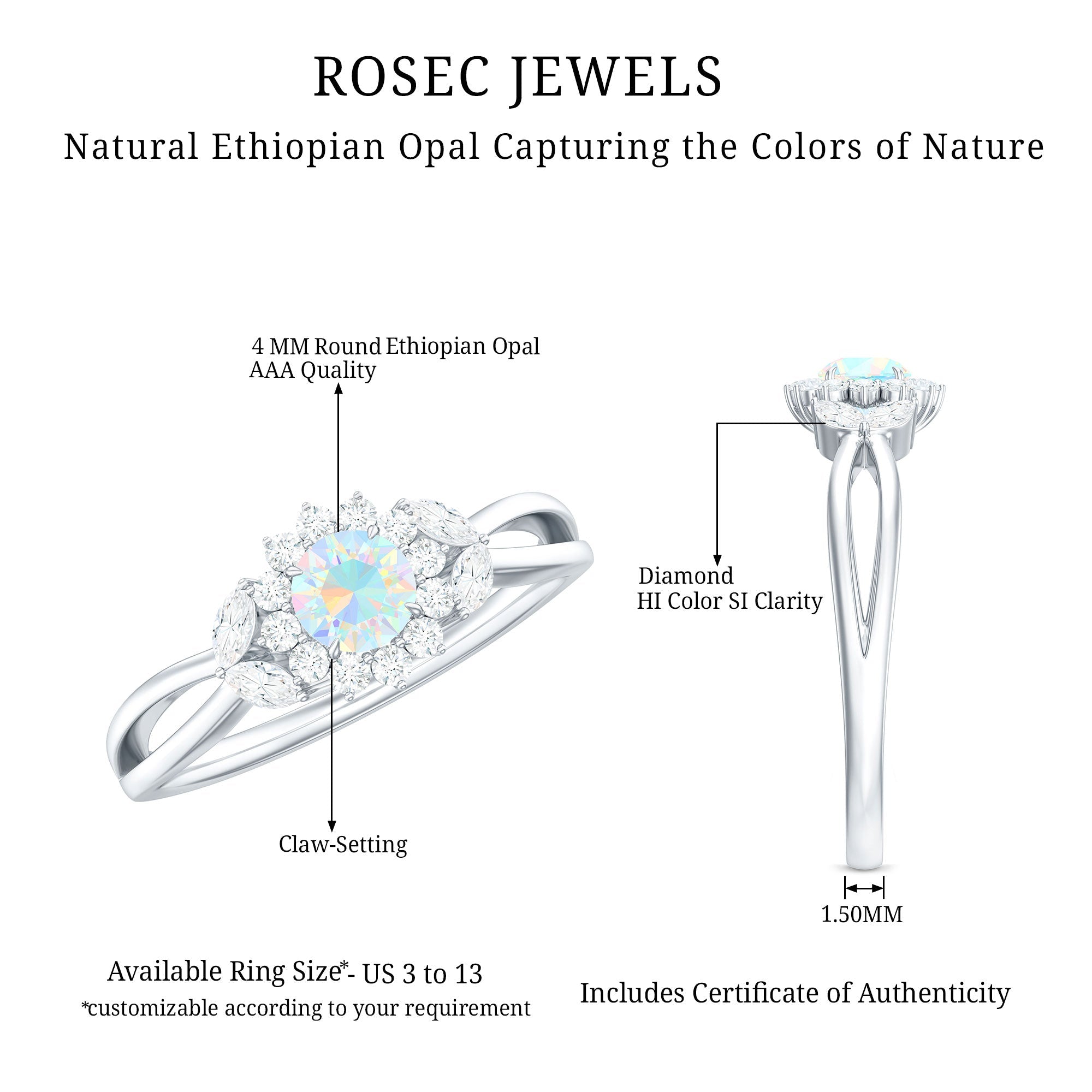 Certified Opalescent Diamond Flower Engagement Ring with Natural Diamonds