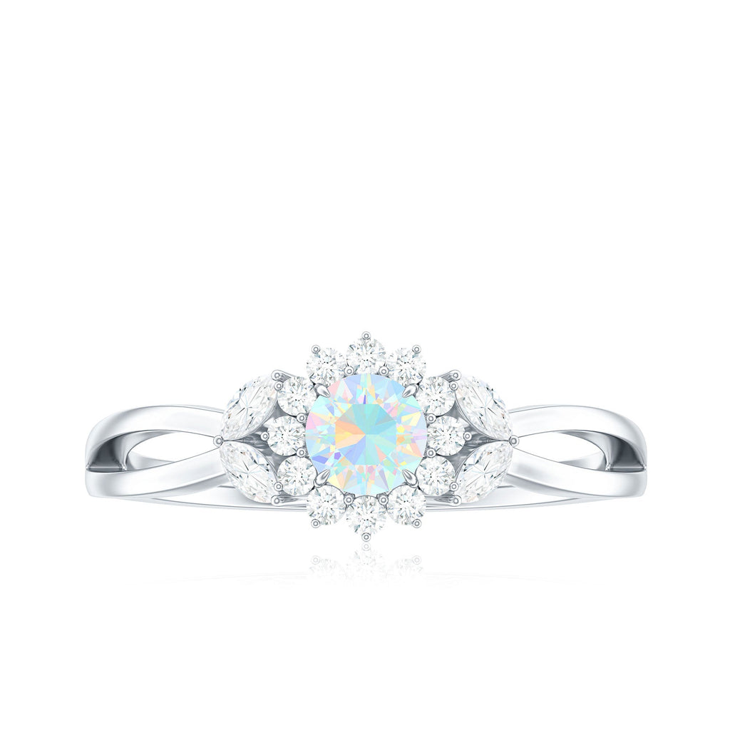 Certified Opalescent Diamond Flower Engagement Ring with Natural Diamonds