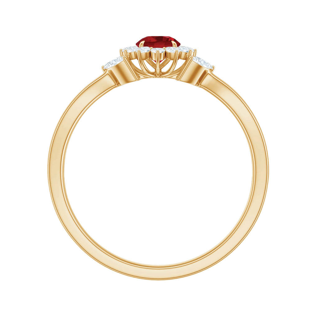 Lab Ruby and Diamond Flower Engagement Ring in Split Shank