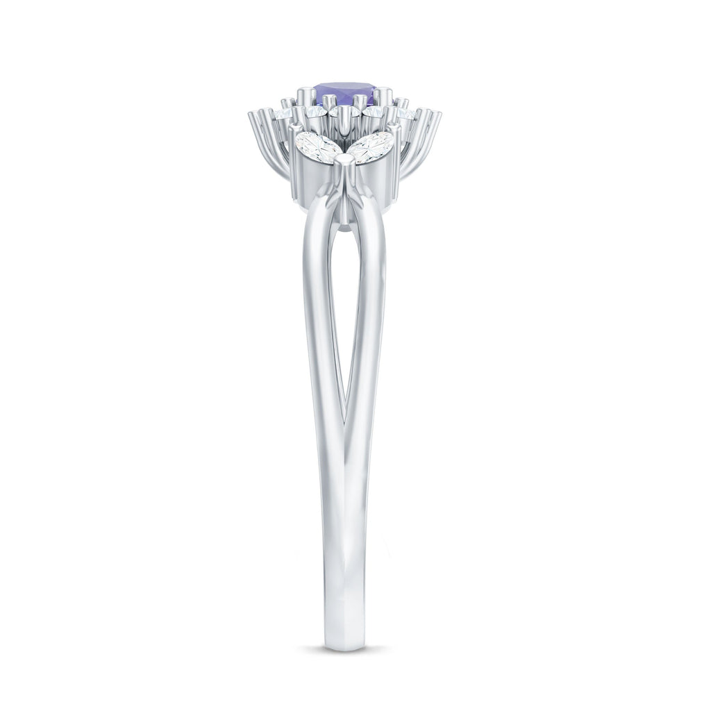 Genuine Tanzanite and Diamond Nature Engagement Ring with Split Shank