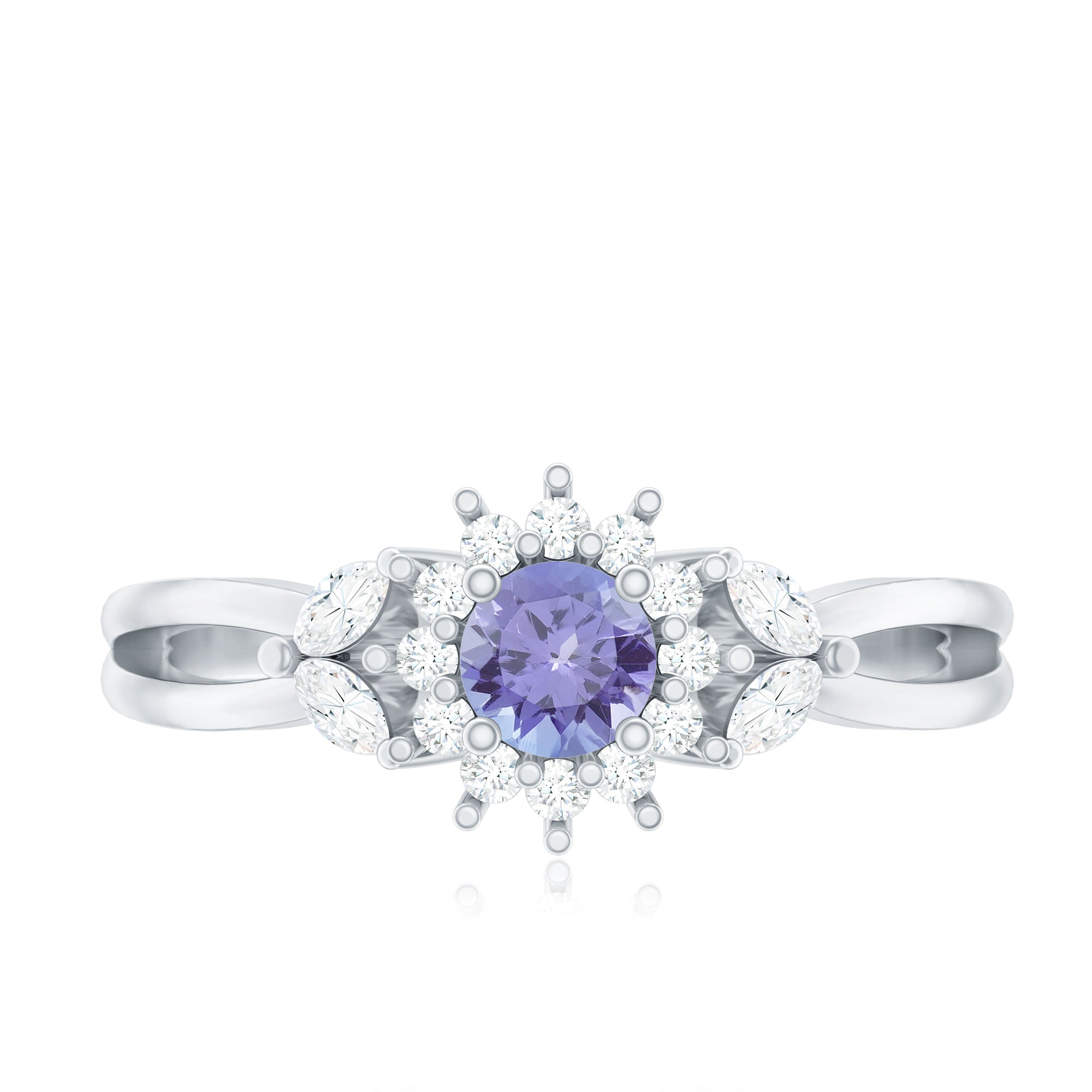 Genuine Tanzanite and Diamond Nature Engagement Ring with Split Shank
